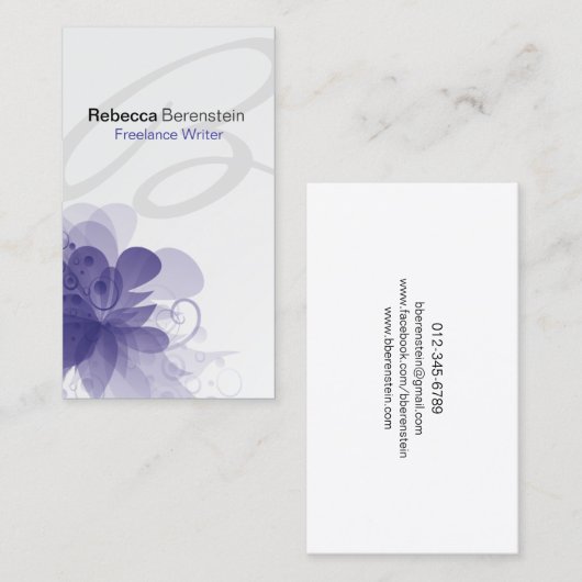 Bright Floral Monogram Violet Visitekaartje (Voorkant / Achterkant)