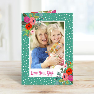 Bright Floral Mother's Day Photo Card for Grandma Kaart