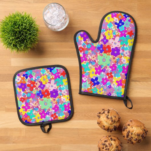 Bright Floral Ovenwant & Pannenlap Set (Top down)