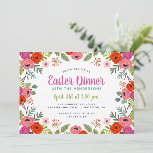 Bright Floral Paasdiner uitnodiging (Staand voorkant)