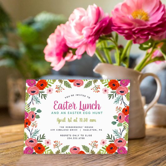 Bright Floral Pasen Lunch uitnodiging