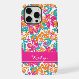 Bright Floral Pattern Phone Case (Name) iPhone 15 Pro Max Case