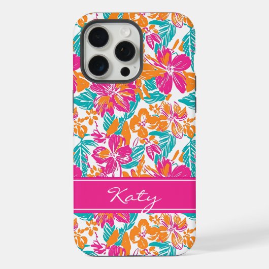 Bright Floral Pattern Phone Case (Name) iPhone Hoesje (Achterkant)