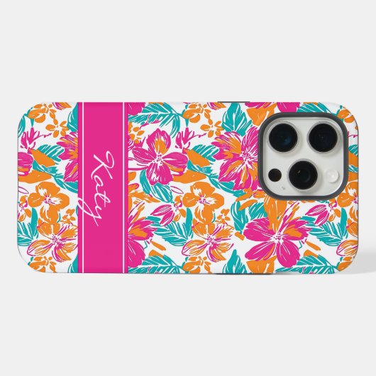 Bright Floral Pattern Phone Case (Name) iPhone Hoesje (Achterkant horizontaal)