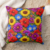Bright Floral Pattern Sunflower, Poppy & Daisies Kussen (Deken)