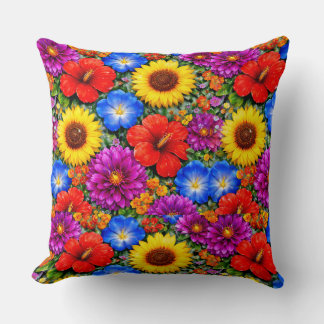 Bright Floral Pattern Sunflower, Poppy & Daisies Kussen