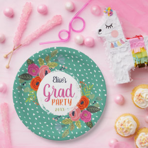 Bright Floral Personalized Graduation Party Papieren Bordje