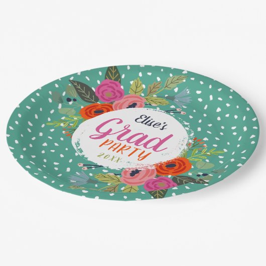 Bright Floral Personalized Graduation Party Papieren Bordje (Gekanteld)