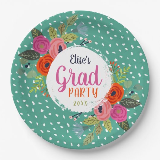 Bright Floral Personalized Graduation Party Papieren Bordje (Voorkant)