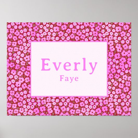 Bright Floral Poster Girl Room Custom Name (Voorkant)