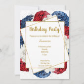 BRIGHT FLORAL RED BLUE WHITE LIJST BIRTHDAY KAART (Voorkant)