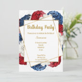 BRIGHT FLORAL RED BLUE WHITE LIJST BIRTHDAY KAART (Staand voorkant)