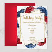 BRIGHT FLORAL RED BLUE WHITE LIJST BIRTHDAY KAART (Voorkant / Achterkant)