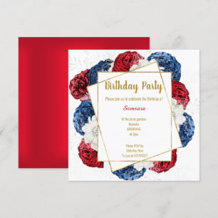 BRIGHT FLORAL RED BLUE WHITE LIJST BIRTHDAY SQUARE KAART