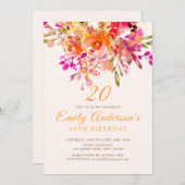 Bright Floral Romantic 20th Birthday Party Kaart (Voorkant / Achterkant)