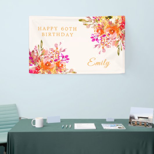 Bright Floral Romantic 60e verjaardag Spandoek (Beurs)