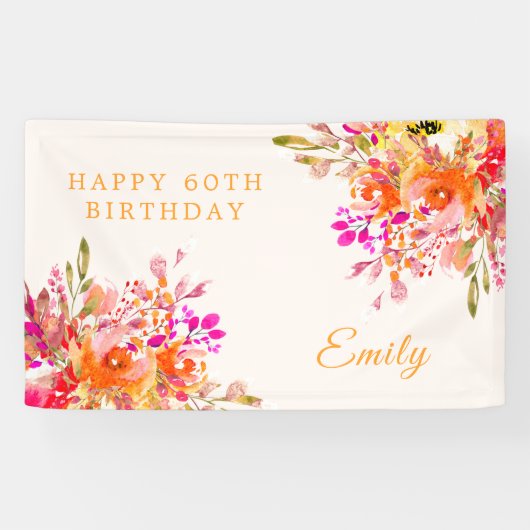 Bright Floral Romantic 60e verjaardag Spandoek (Horizontaal)