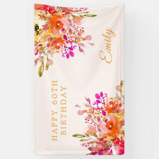 Bright Floral Romantic 60e verjaardag Spandoek (Verticaal)