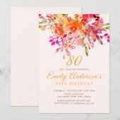 Bright Floral Romantic 80e verjaardag Kaart (Voorkant / Achterkant)