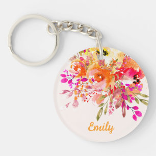 Bright Floral Romantisch gepersonaliseerd Sleutelhanger