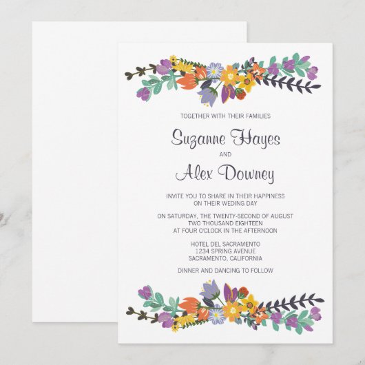 Bright Floral Spring Wedding Kaart (Voorkant / Achterkant)