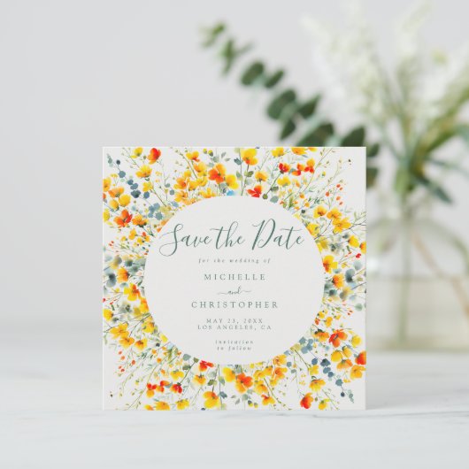 Bright Floral Square bruiloft Save The Date (Staand voorkant)