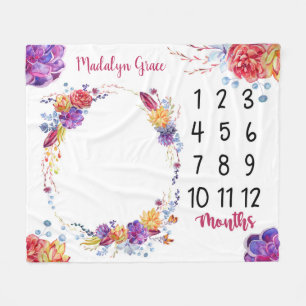 Bright Floral Succulents Baby Milestone Fleece Deken