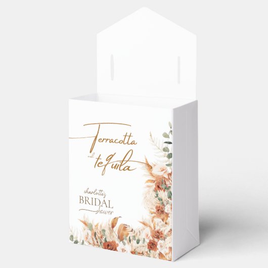 Bright Floral Terracotta en Tequila Vrijgezellenfe Bedankdoosjes (Geopend)