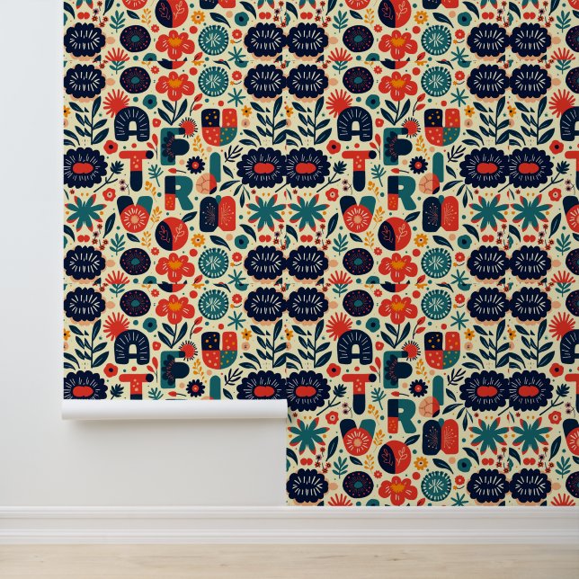Bright Floral Typography Art Pattern Behang (Applicatie)