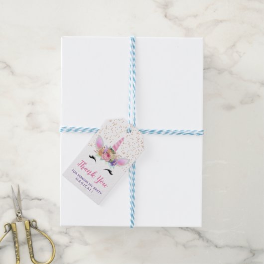 Bright Floral Unicorn bedankt Cadeaulabel (Met Touw)