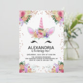 Bright Floral Unicorn Birthday Kaart (Staand voorkant)