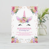 Bright Floral Unicorn Birthday Kaart (Staand voorkant)