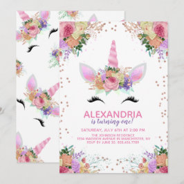 Bright Floral Unicorn Birthday Kaart