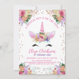 Bright Floral Unicorn Birthday Kaart