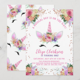 Bright Floral Unicorn Birthday Kaart
