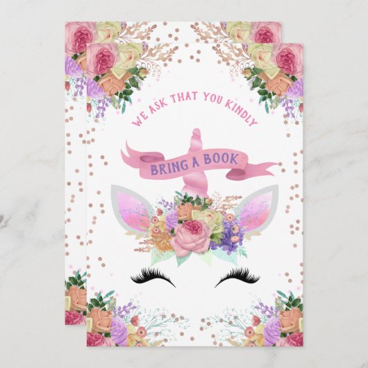 Bright Floral Unicorn brengt boek mee Kaart (Voorkant / Achterkant)