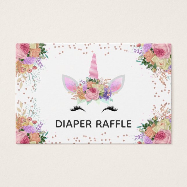 Bright Floral Unicorn Diaper Raffle Visitekaartje (Voorkant)