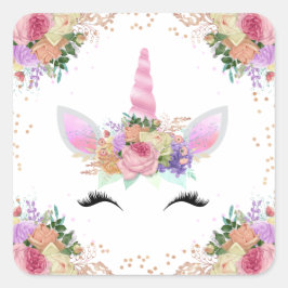Bright Floral Unicorn Vierkante Sticker