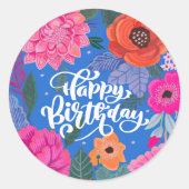 Bright Floral Verjaardag wenskaart Ronde Sticker (Voorkant)