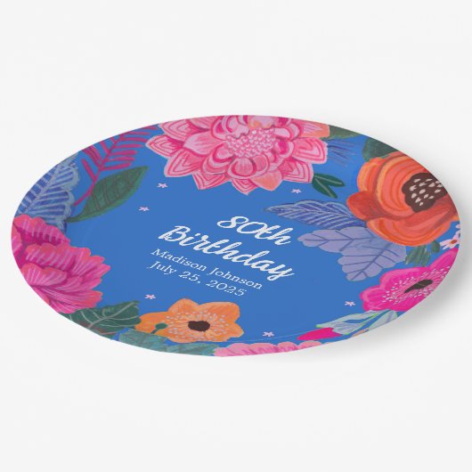 Bright Floral Verjaardagsfeest Papieren Bordje (Gekanteld)