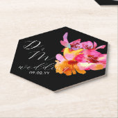 Bright Floral Waterkleurig Monogram Black Weddensc Kartonnen Onderzetters (Schuin)