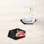 Bright Floral Waterkleurig Monogram Black Weddensc Kartonnen Onderzetters (Insitu)