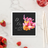 Bright Floral Waterkleurig Monogram Black Weddensc Servet (Insitu)