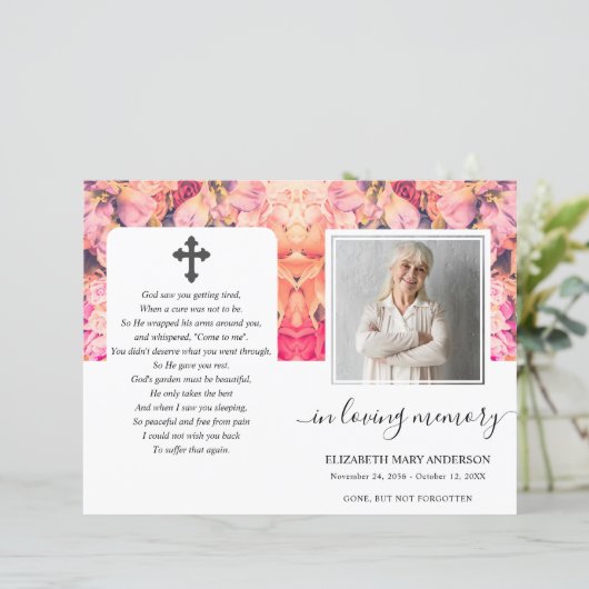 Bright Floral Waterverf Foto Begrafenisprogramma (Staand voorkant)