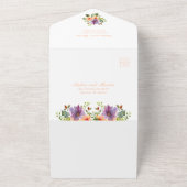 Bright Floral Waterverf Paarse perzik bruiloft All In One Uitnodiging (Buitenkant)