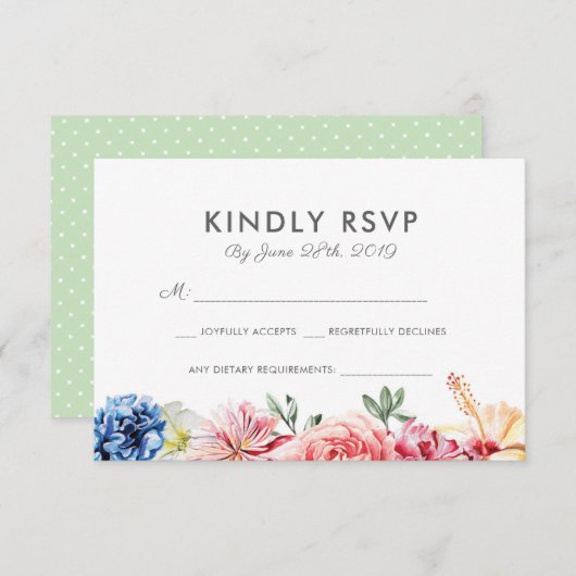 Bright Floral Waterverf RSVP-kaarten Kaart (Voorkant / Achterkant)