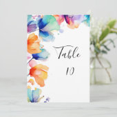 Bright Floral Waterverf Trouwtafel nummer Kaart (Staand voorkant)
