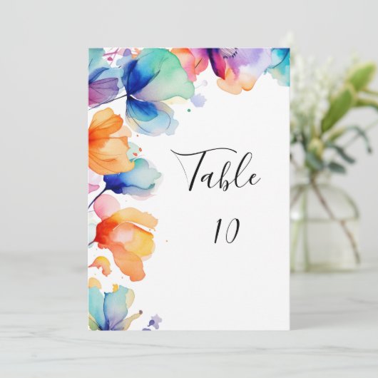 Bright Floral Waterverf Trouwtafel nummer Kaart (Staand voorkant)