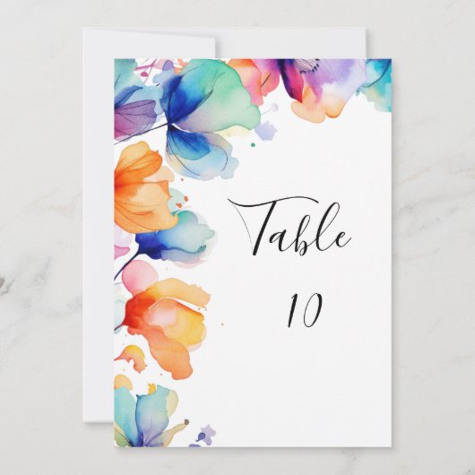 Bright Floral Waterverf Trouwtafel nummer Kaart (Achterkant)