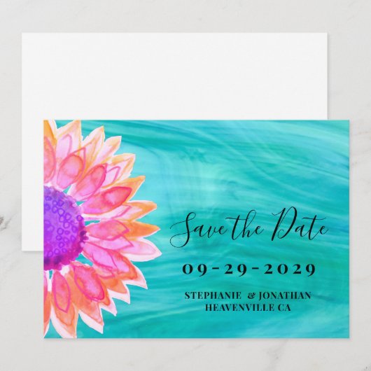 Bright Floral Wedding Save the Date Kaart (Voorkant / Achterkant)